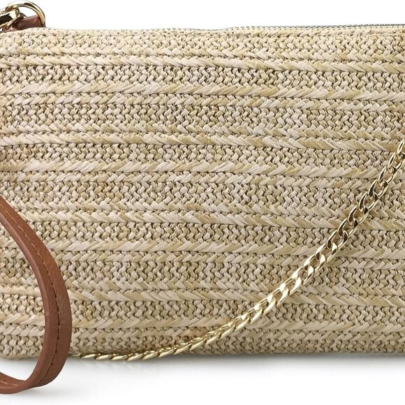 Chic Women’s Straw Wristlet Clutch with Secure Zipper - Perfect for Any Occasion - Picture 1 of 6